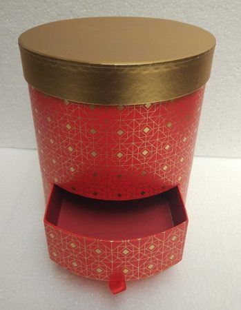Papír doboz piros henger, fiókos hálómintás 17x20cm