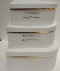   Papír doboz 3db-os fehér szív "Flowers" "L:28.5x26x11cm, M:25.7x23.5x10cm, S23.5x21x8.5cm"