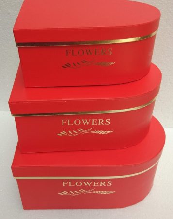 Papír doboz 3db-os piros szív "Flowers" "L:28.5x26x11cm, M:25.7x23.5x10cm, S23.5x21x8.5cm"