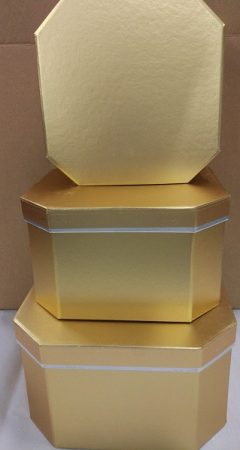 Papír doboz 3db-os sokszög metál arany 22cm, 20cm 18cm