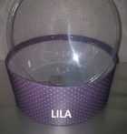   Papír doboz 1db-os lila fehér pöttyel, müanyag betéttel, átlátszó tetővel 17cm